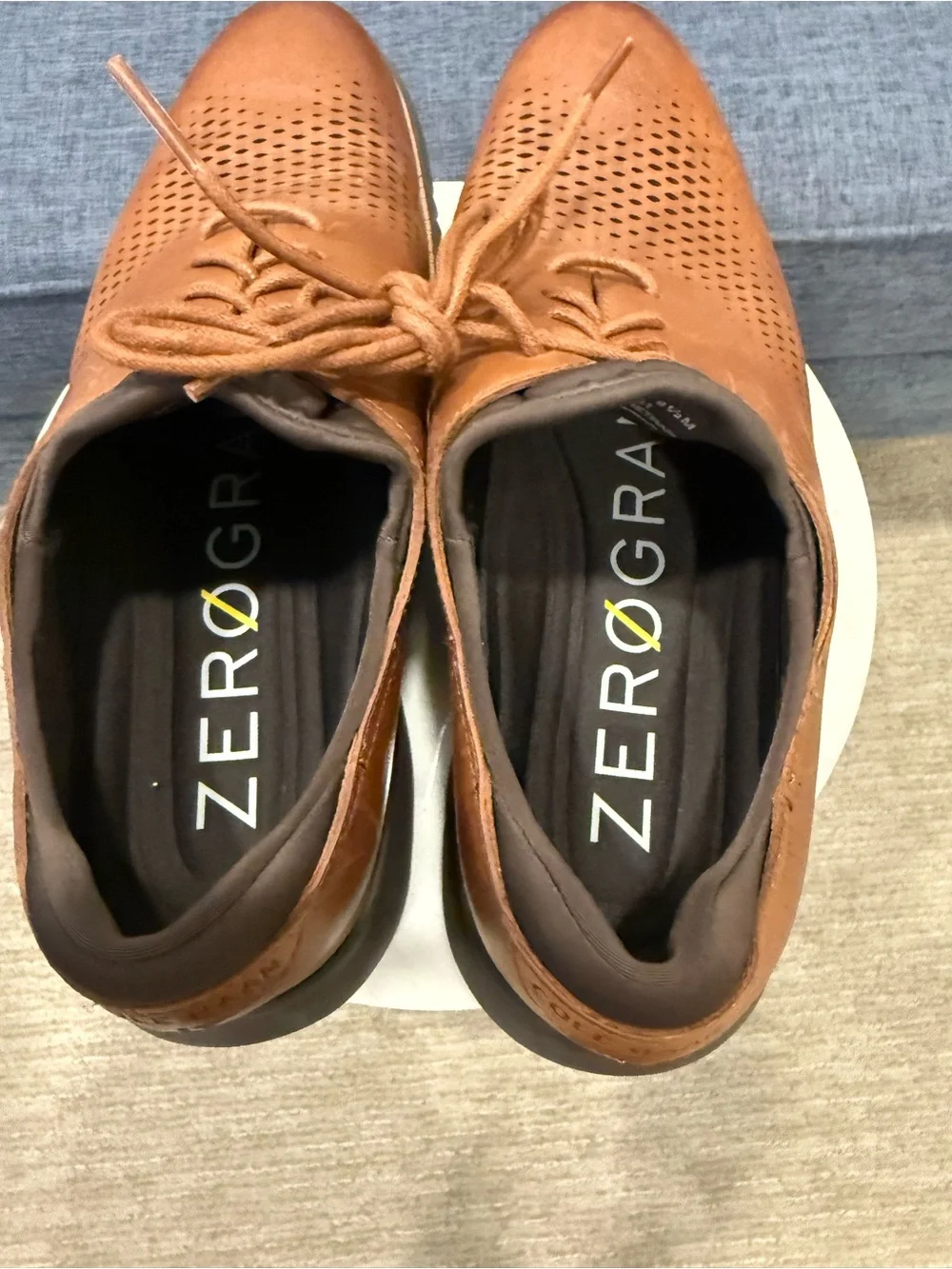 Cole Haan Tan Brown Perforated Leather Oxford Shoes